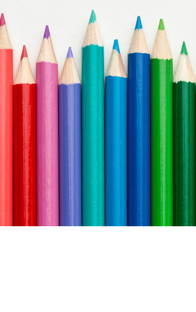 Line of different colored pencils
